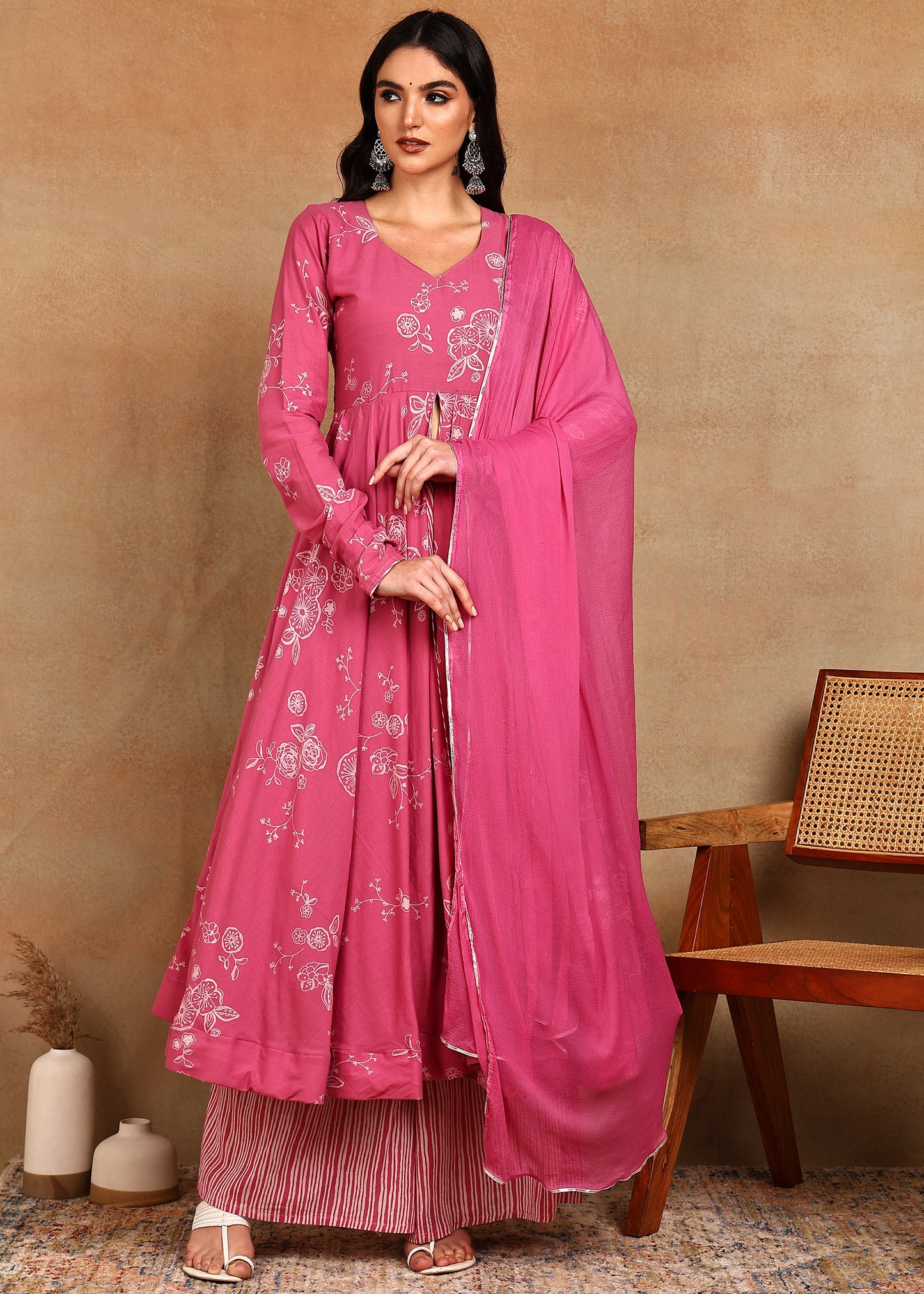 PINK FRONT CUT ANARKALI SUIT SET