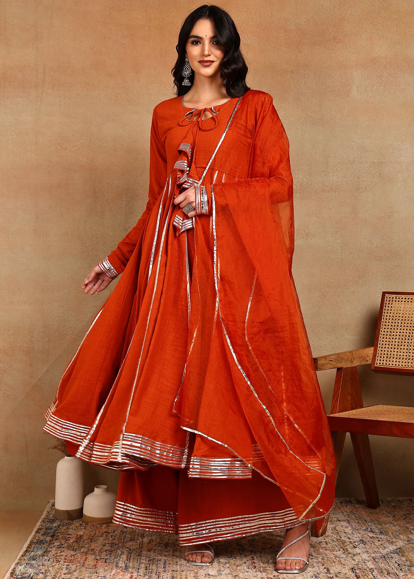 KESARIA SLUB ANARKALI SUIT SET