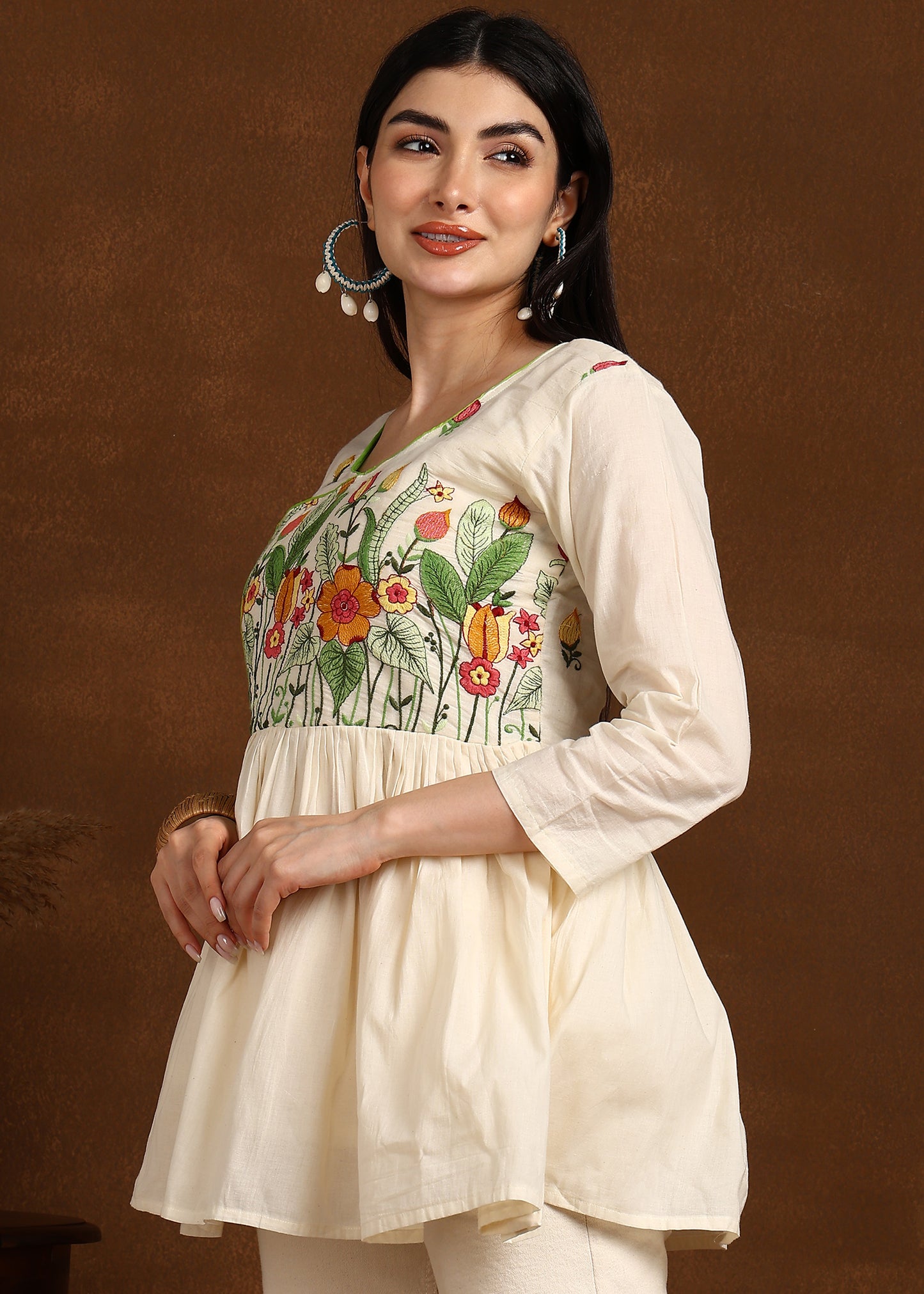 GREEN EMBROIDERY SHORT KURTI