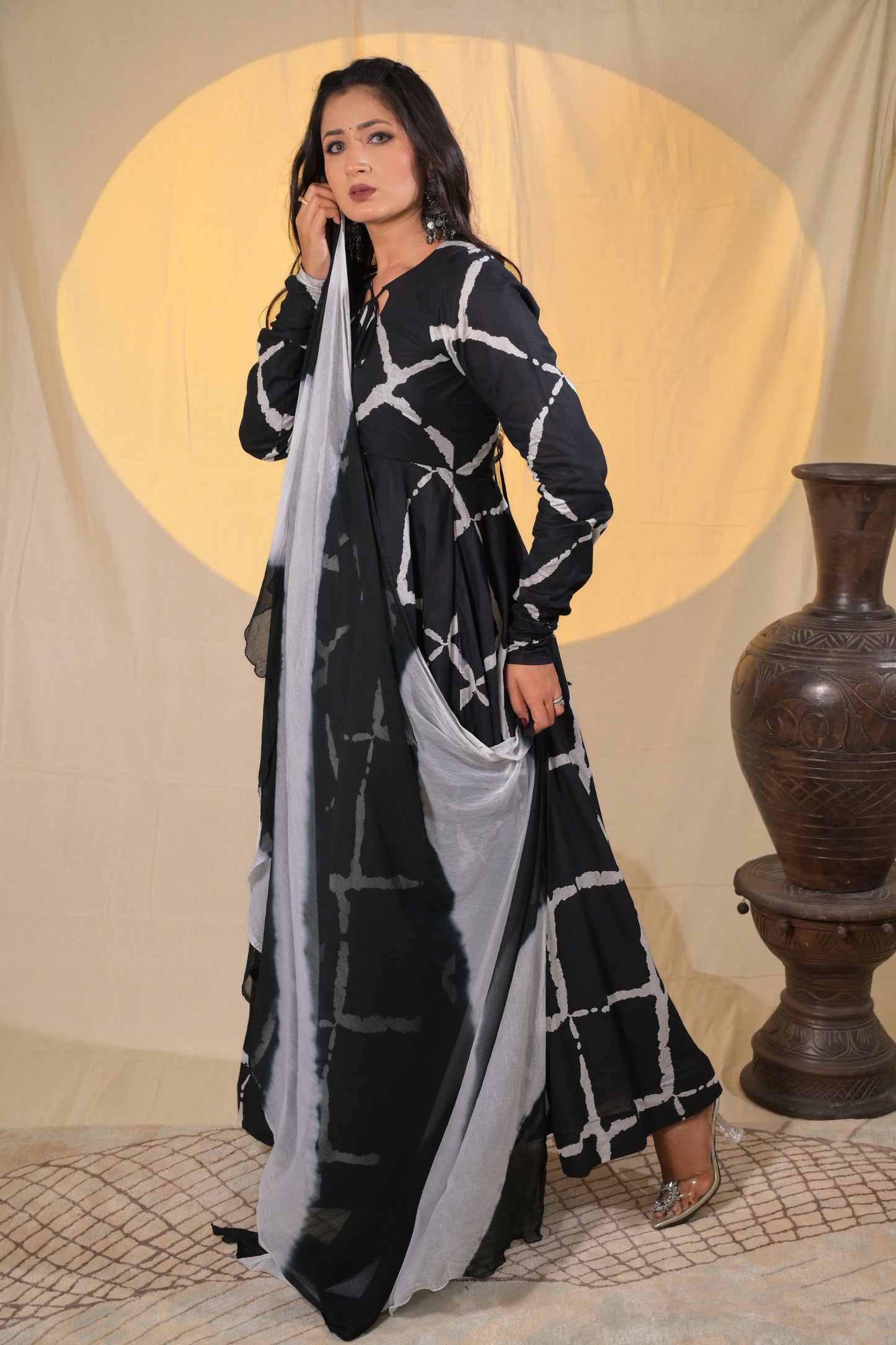 CHARCOAL BANDHANI SUIT SET