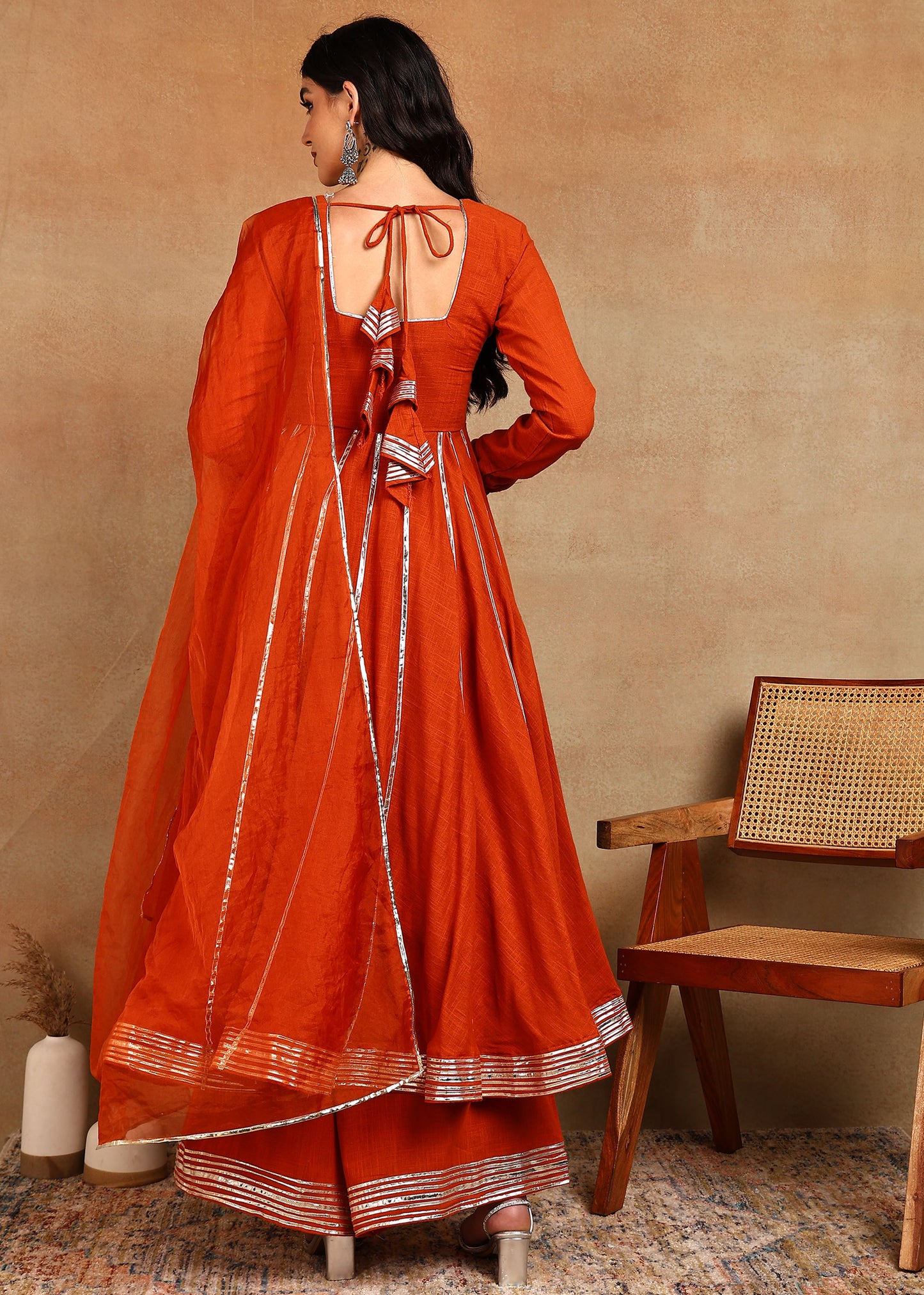 KESARIA SLUB ANARKALI SUIT SET