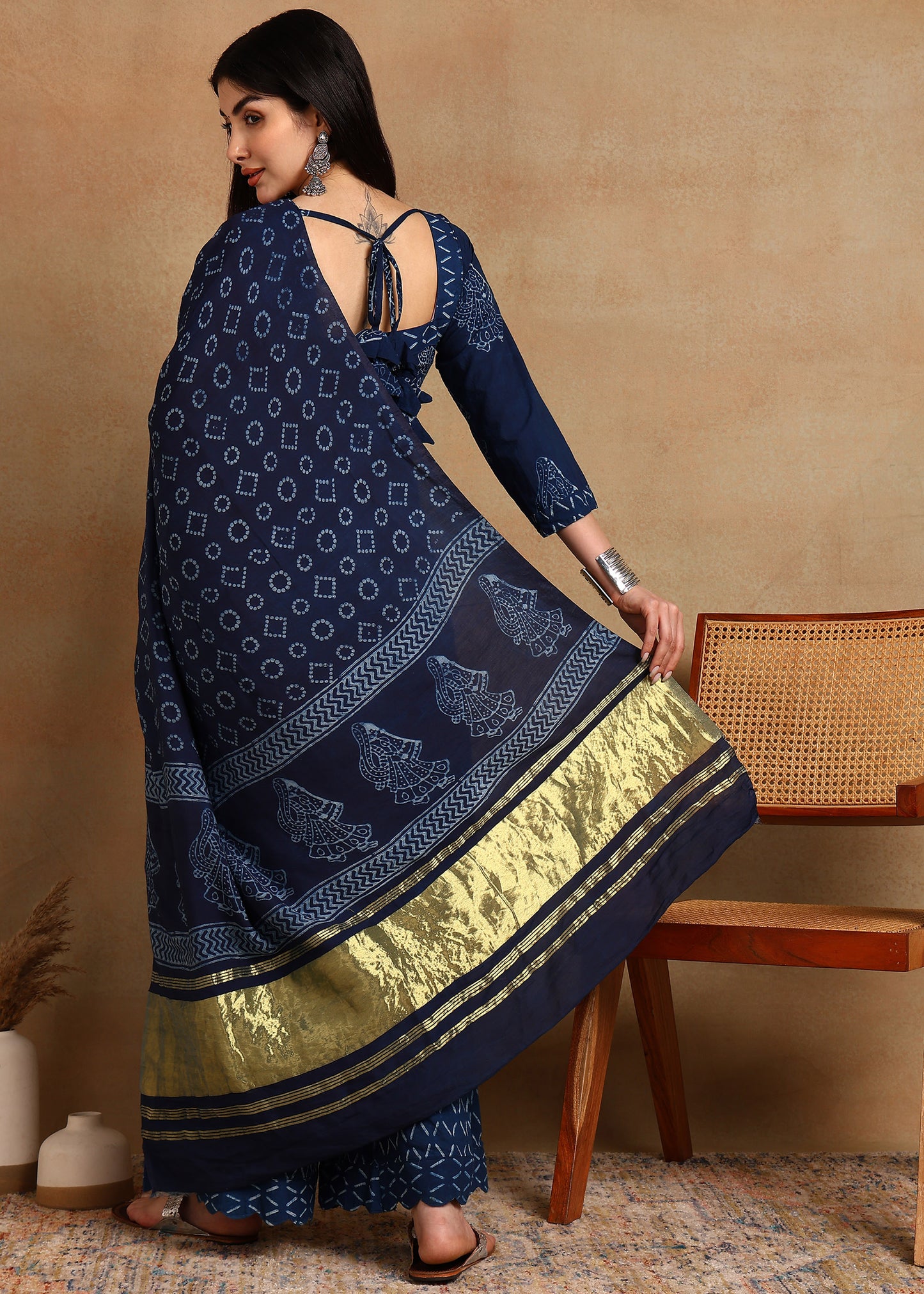 INDIGO PRINTED STRAIGHT SUIT