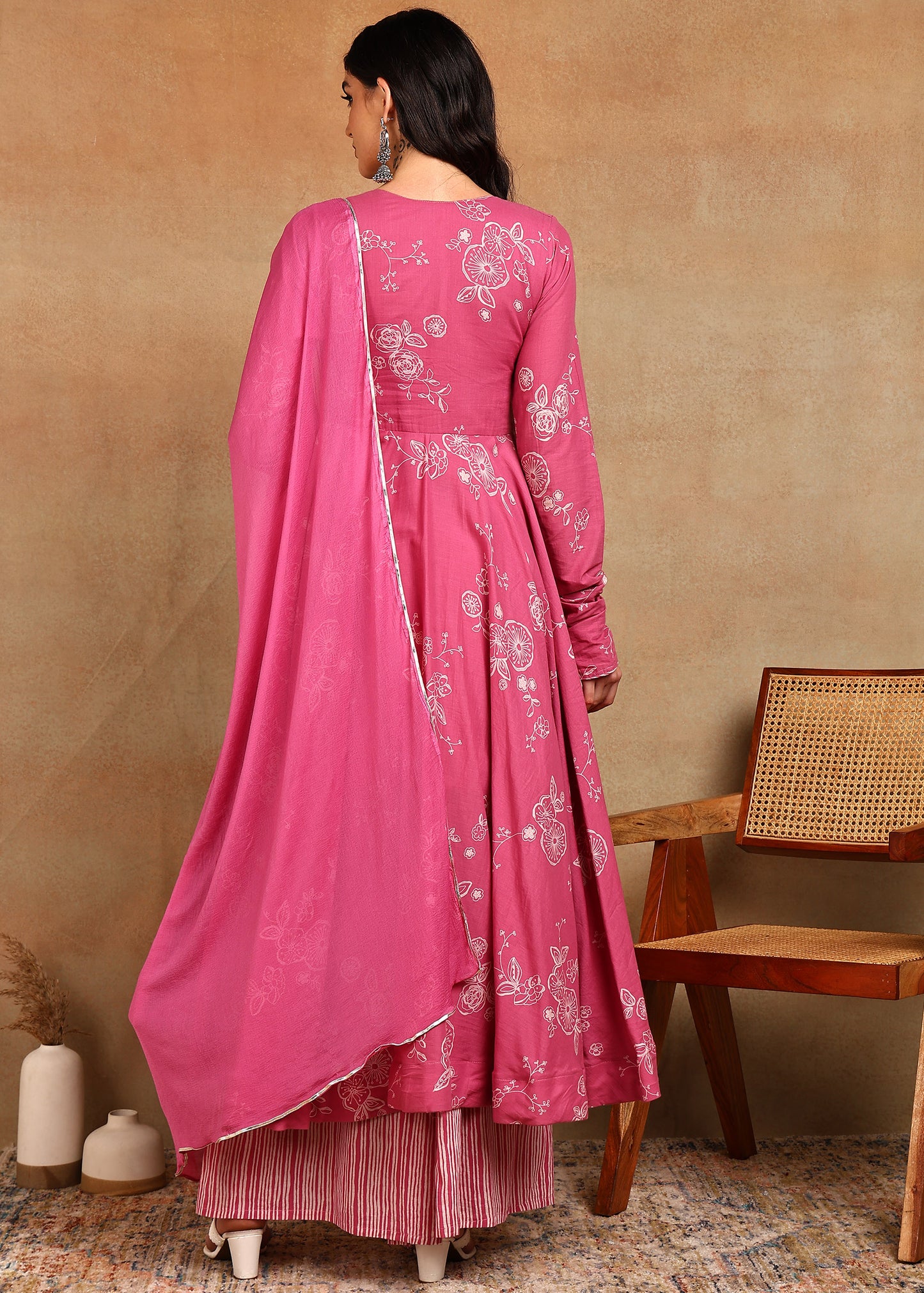 PINK FRONT CUT ANARKALI SUIT SET