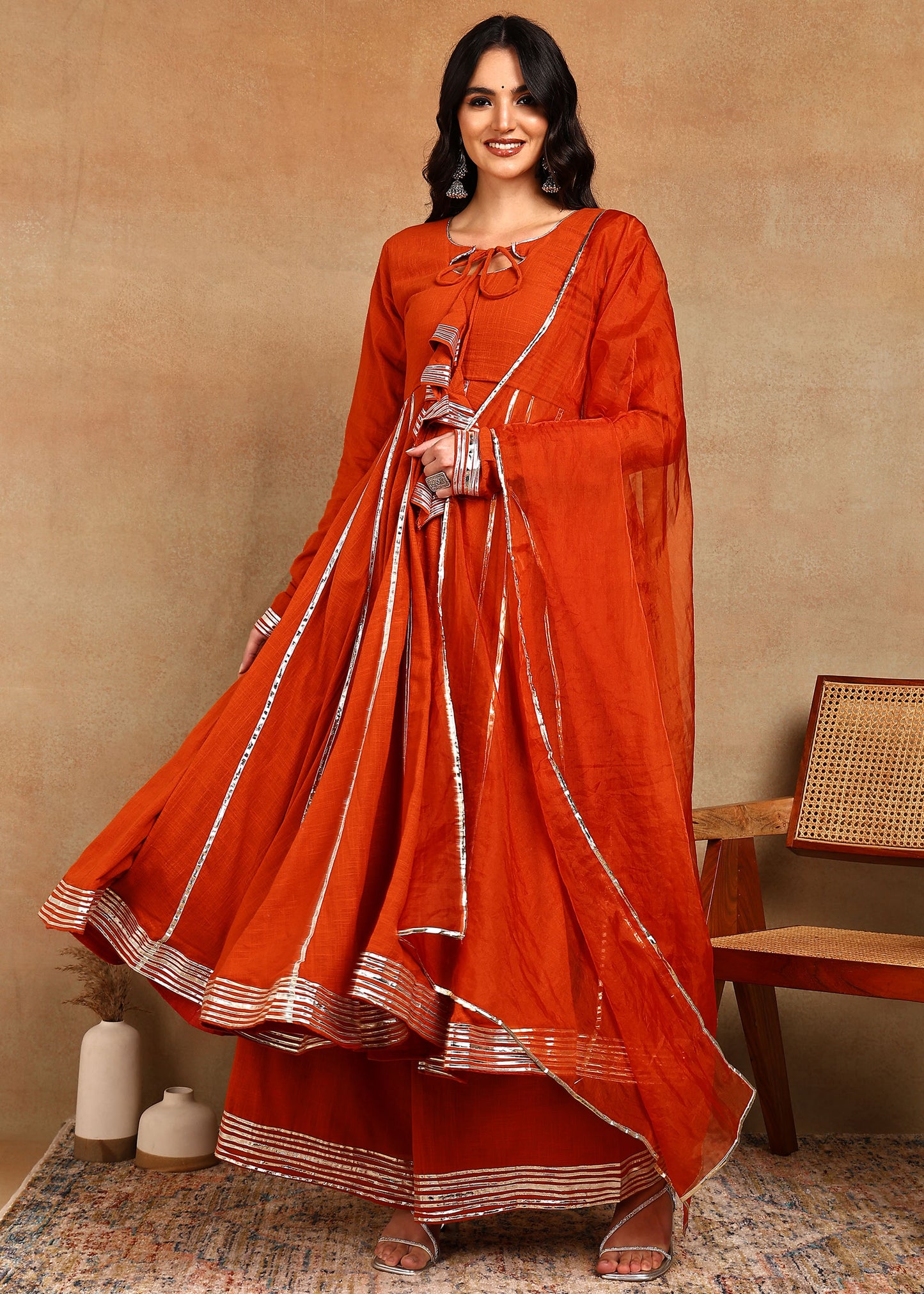 KESARIA SLUB ANARKALI SUIT SET