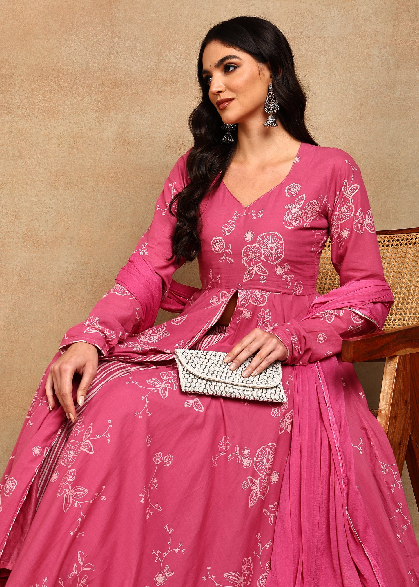 PINK FRONT CUT ANARKALI SUIT SET