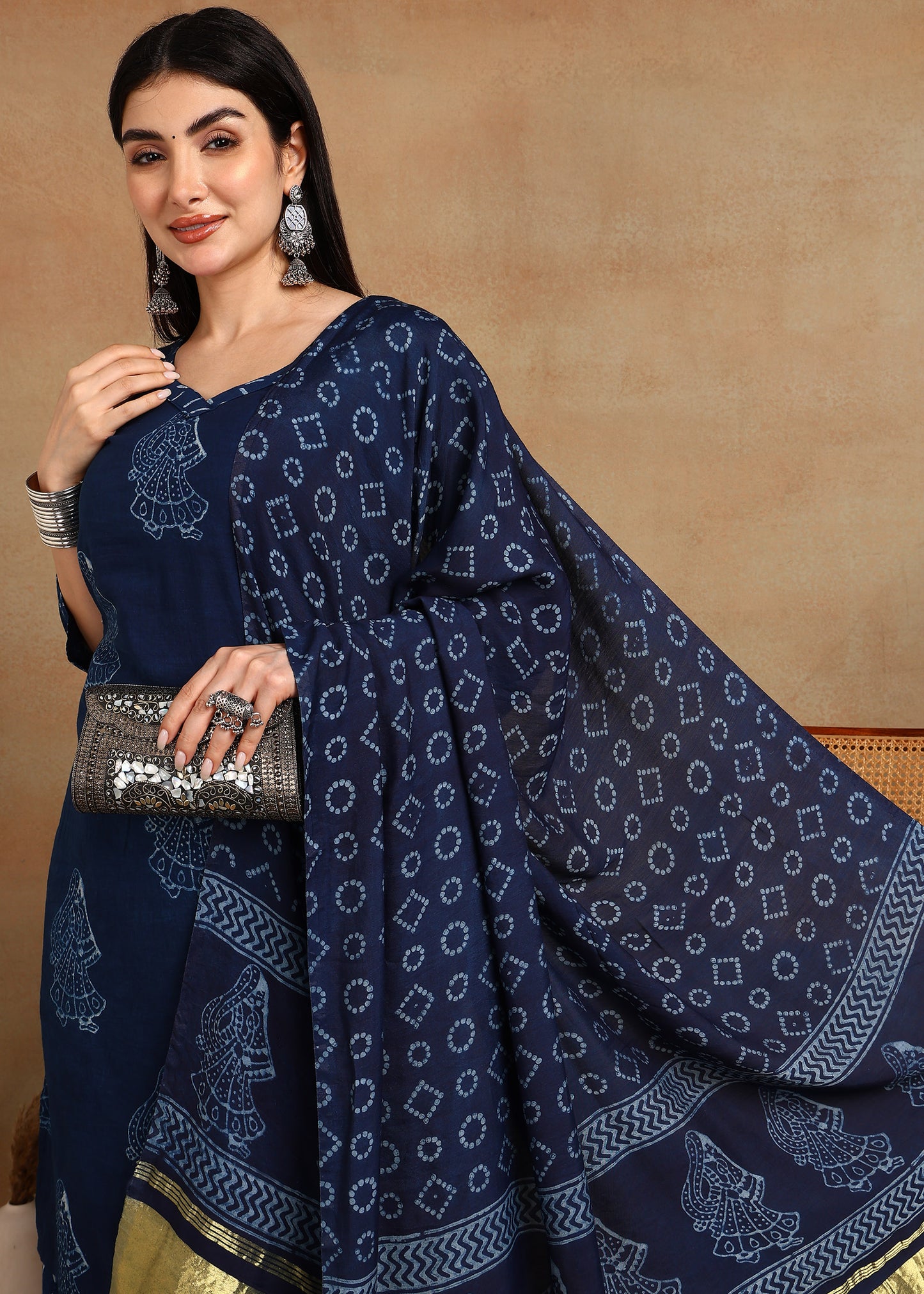 INDIGO PRINTED STRAIGHT SUIT
