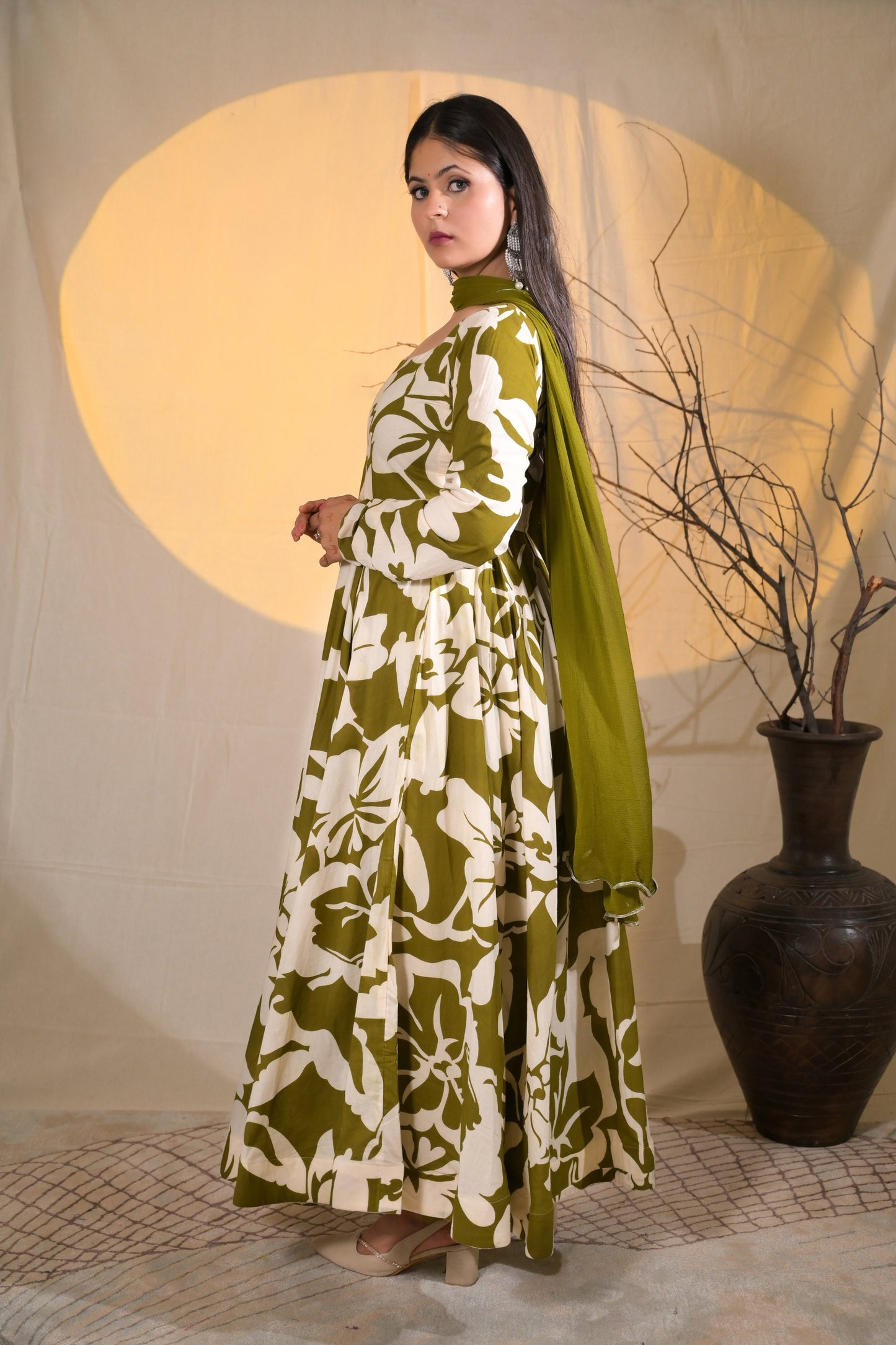 OLIVE AURA ANARKALI SUIT SET