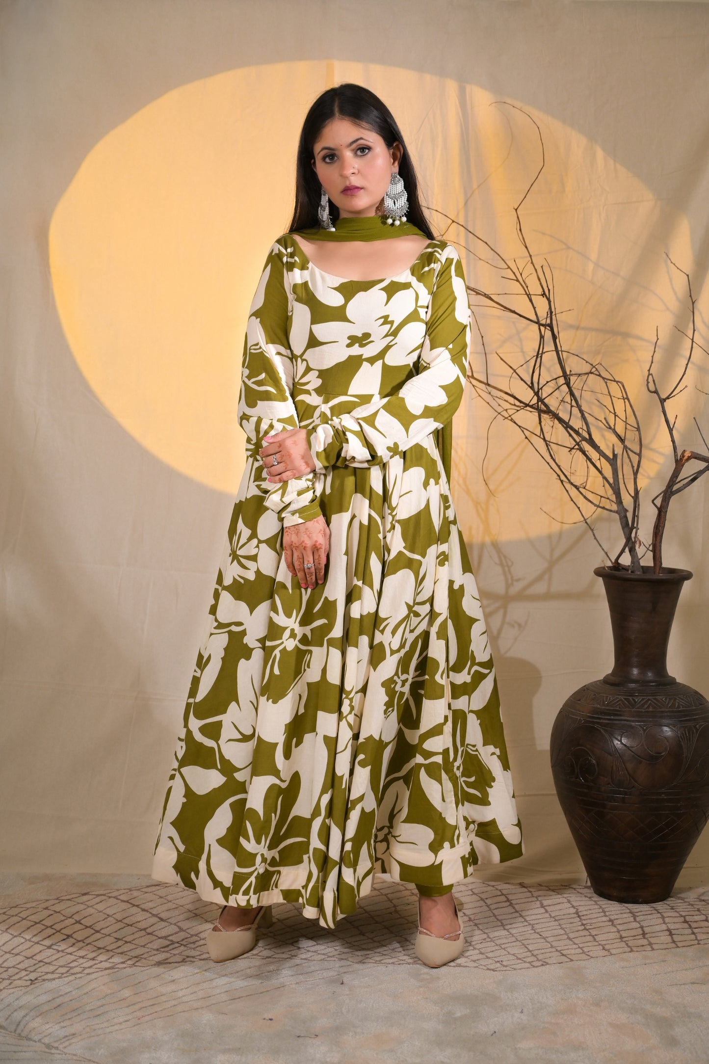 OLIVE AURA ANARKALI SUIT SET