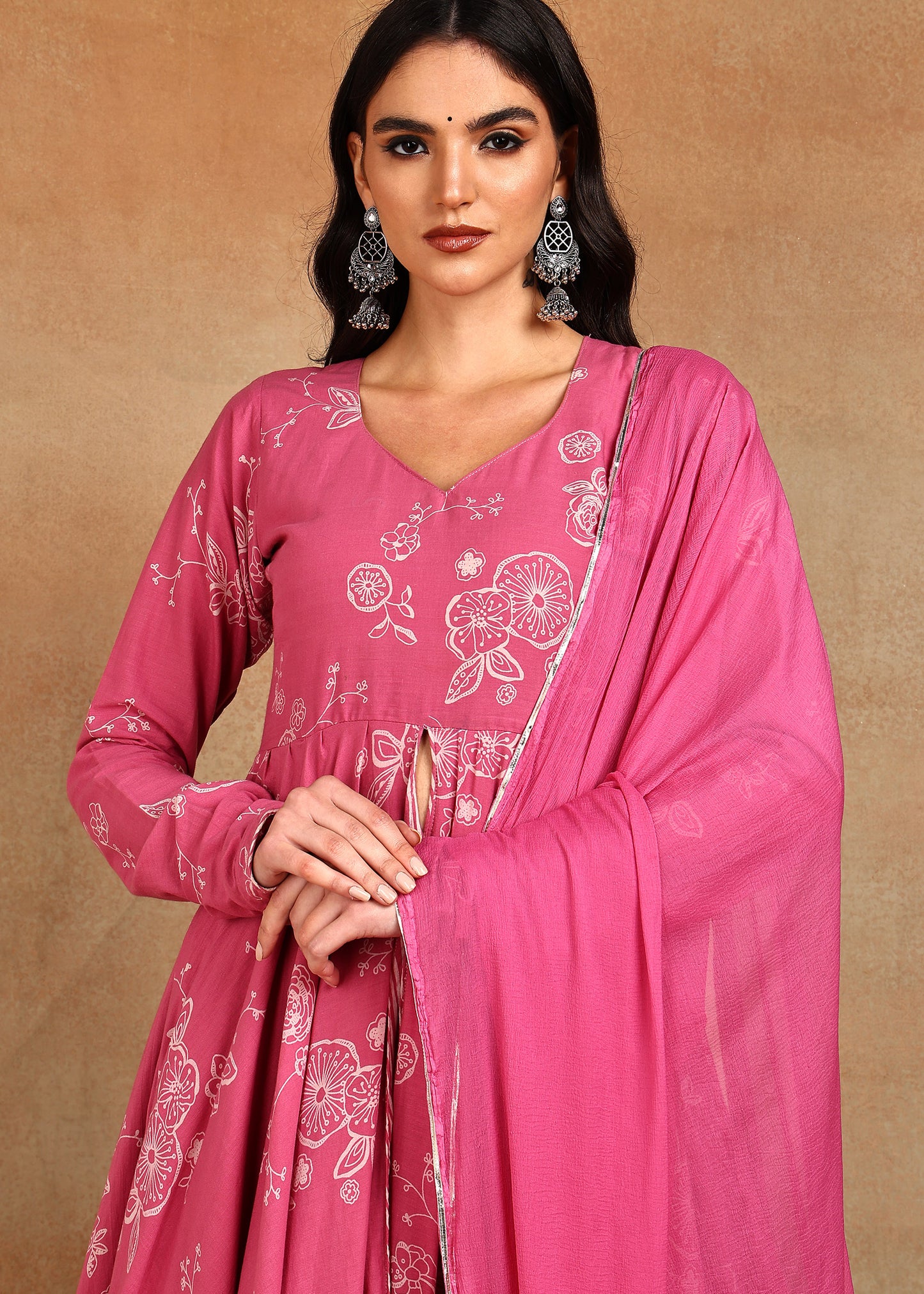 PINK FRONT CUT ANARKALI SUIT SET