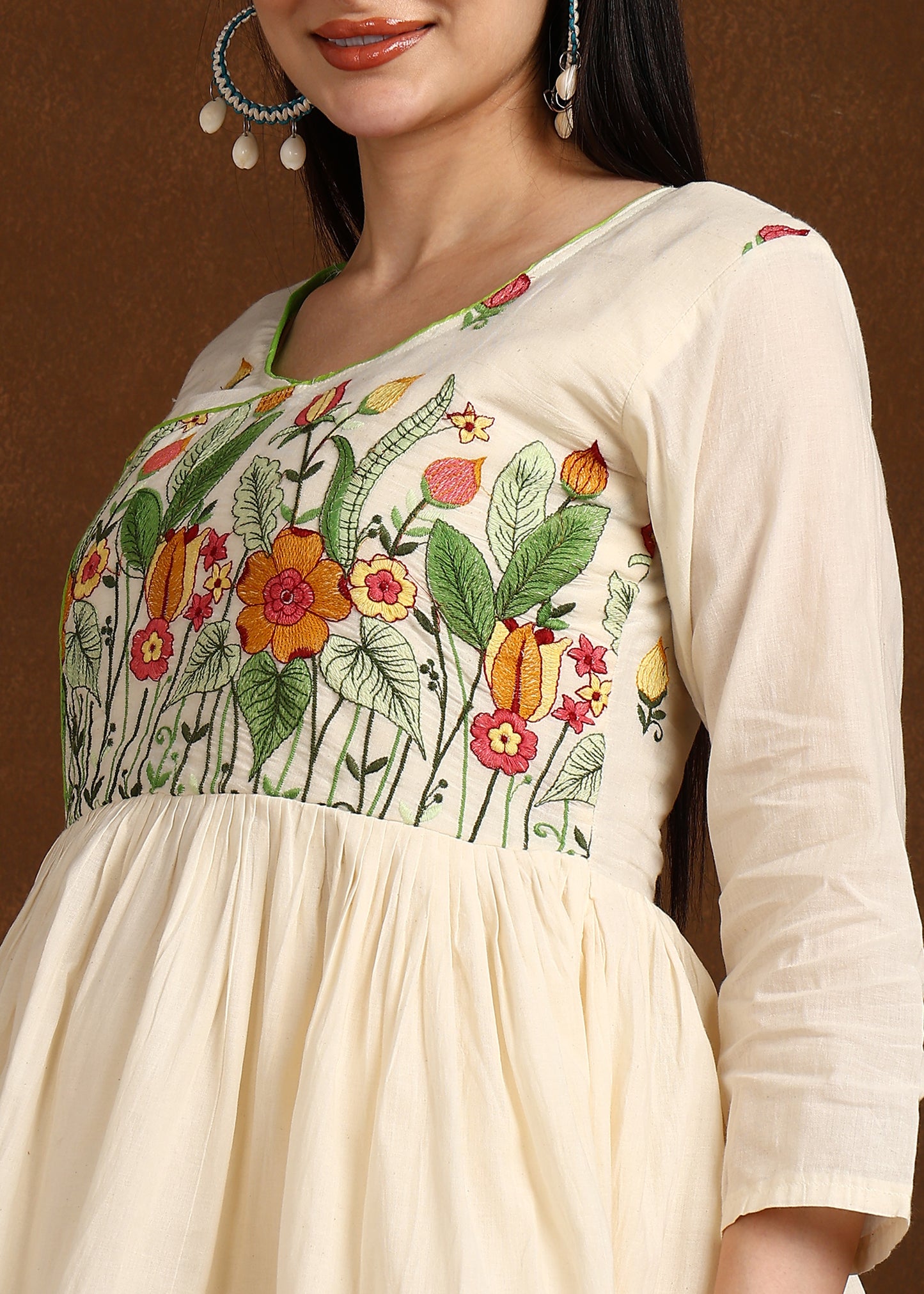 GREEN EMBROIDERY SHORT KURTI