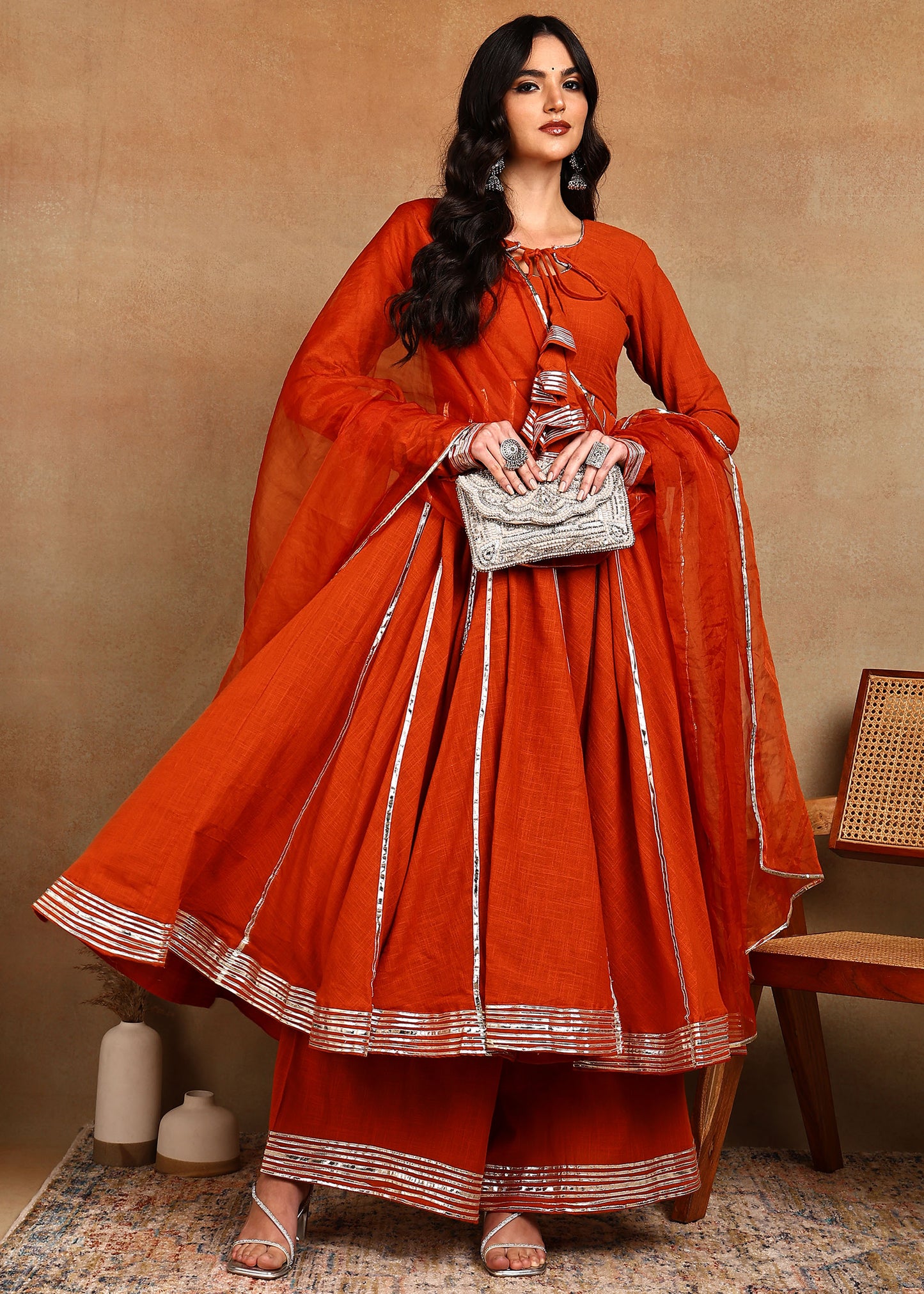 KESARIA SLUB ANARKALI SUIT SET