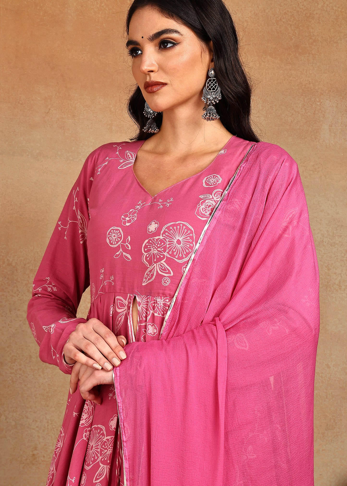 PINK FRONT CUT ANARKALI SUIT SET