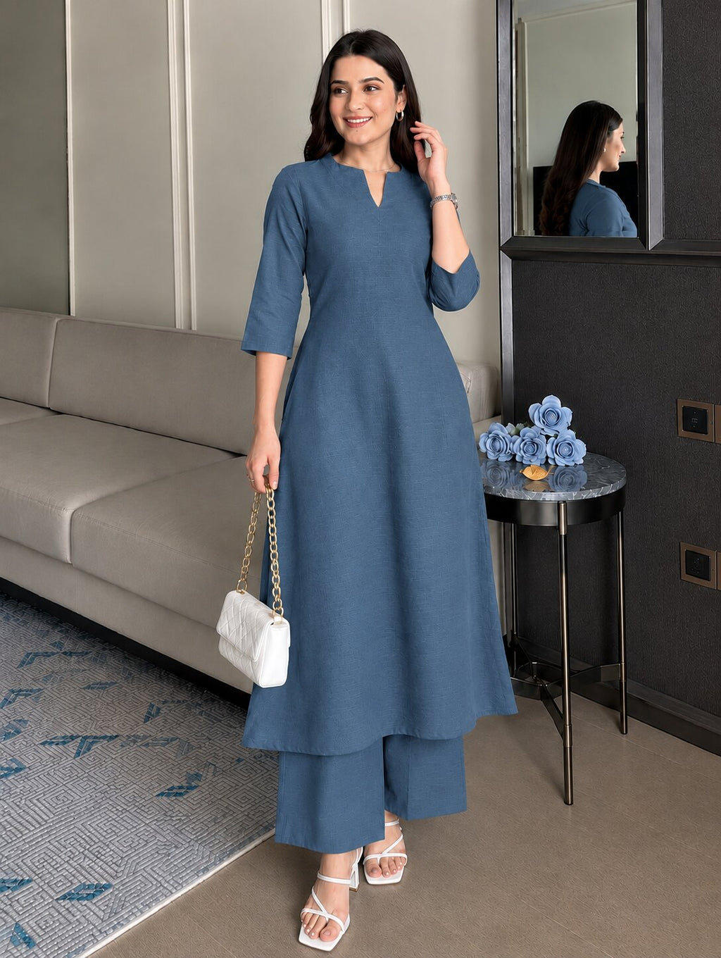 BLUE KASHMIRI KURTA PLAZZO
