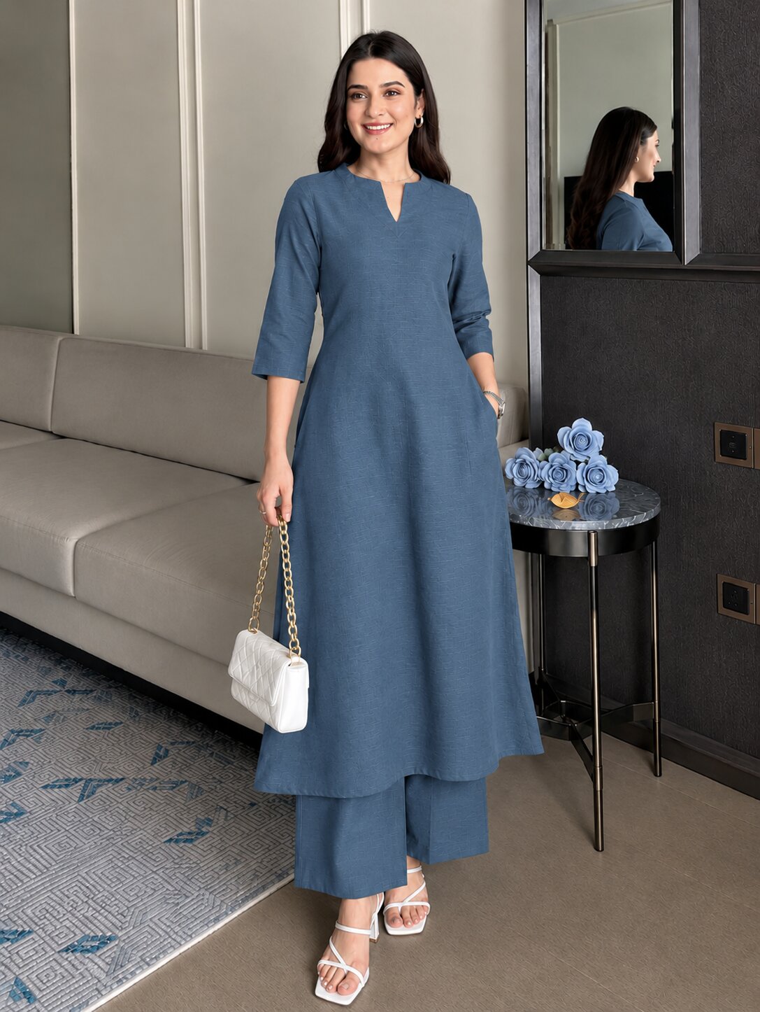 BLUE KASHMIRI KURTA PLAZZO