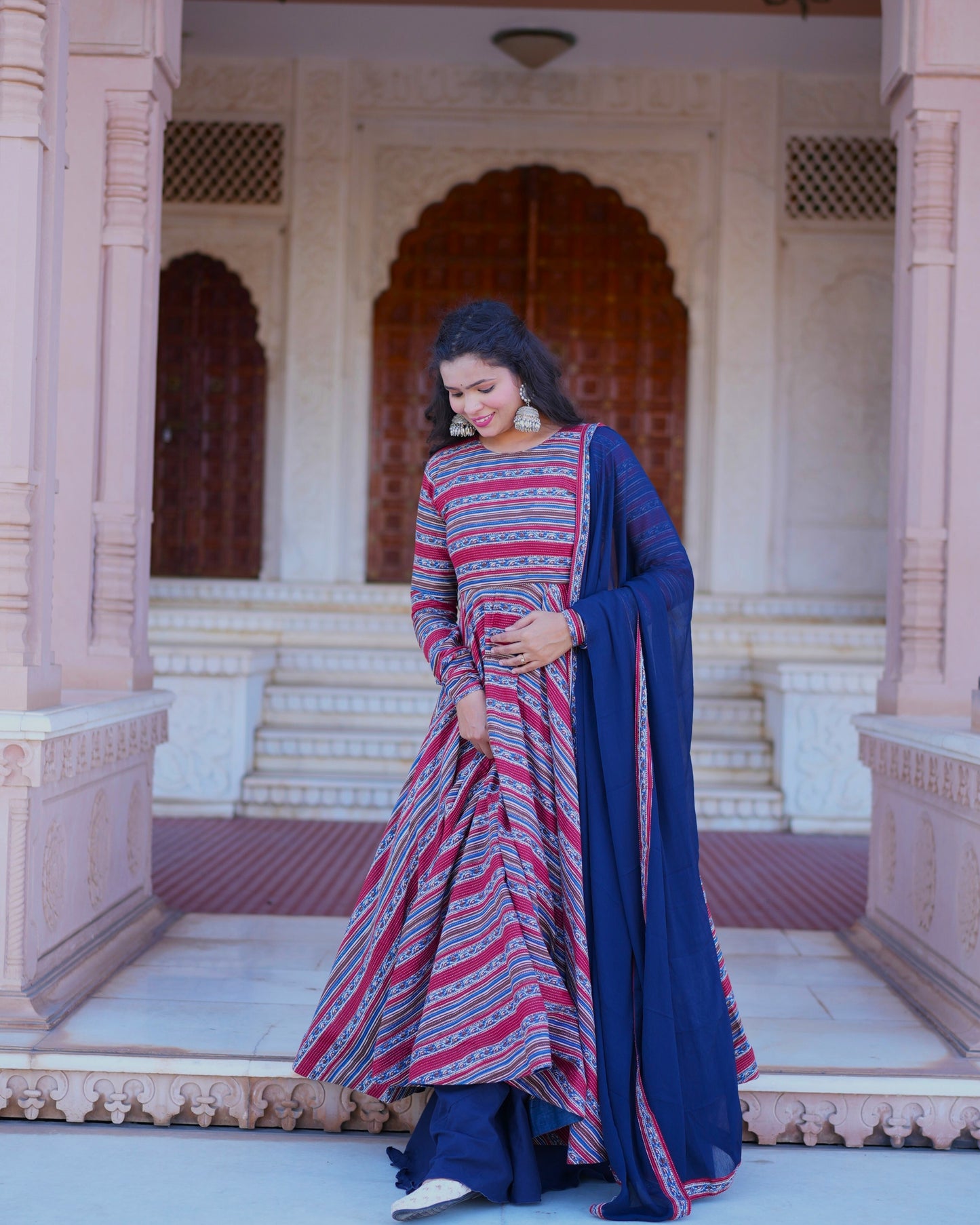 ROYAL STRIPED ANARKALI SUIT SET