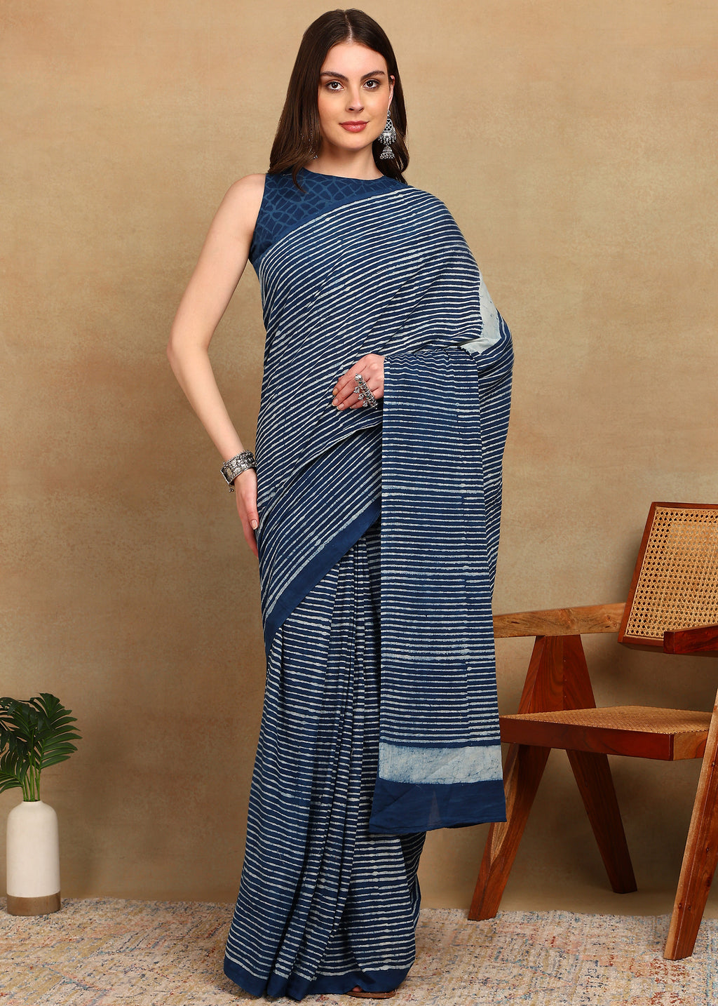 READY TO WEAR INDIGO BLUE DABU HANDBLOCKED SAREE
