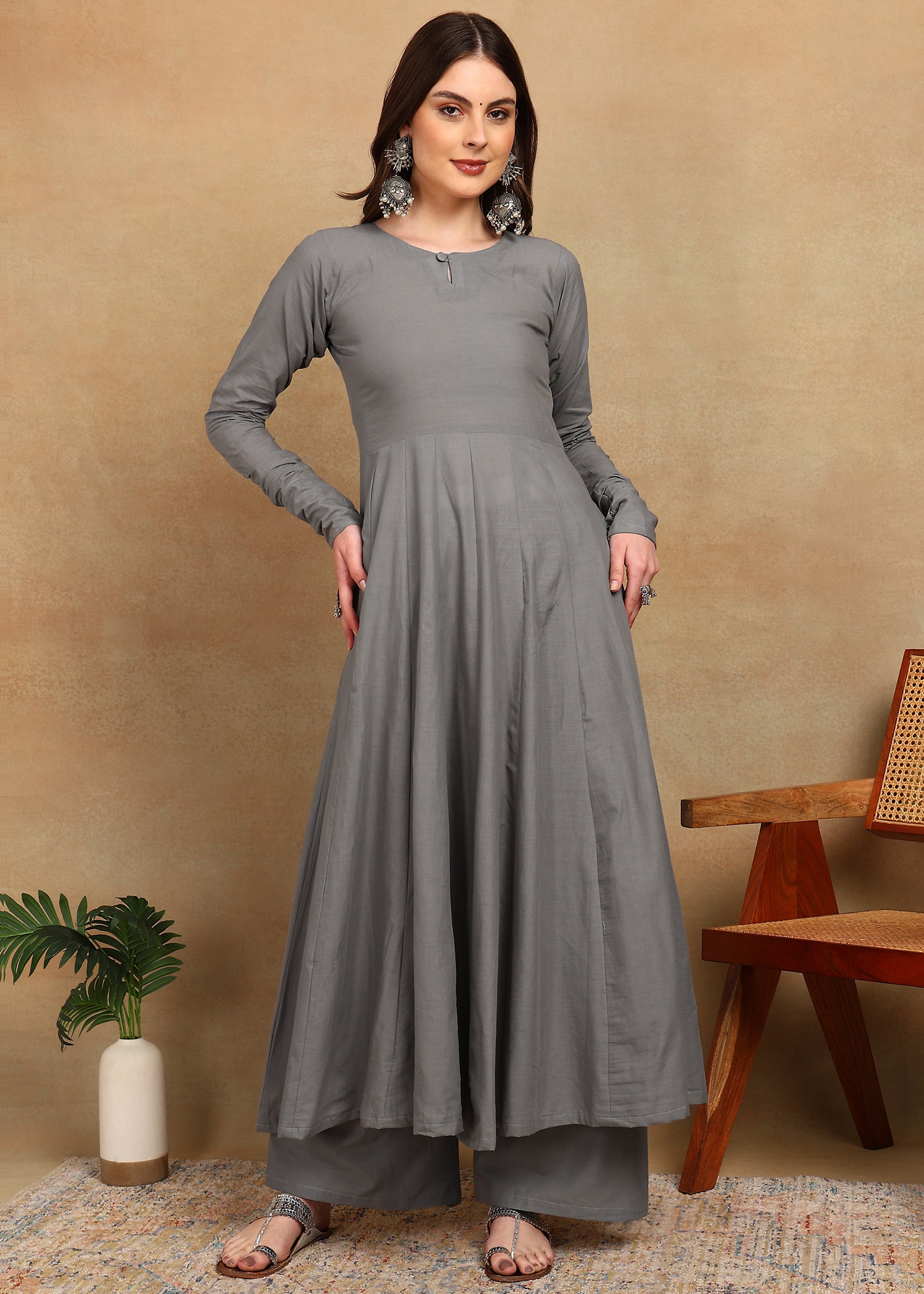 GREY ELEGANT KURTA PLAZZO SET