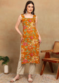 MUSTARD ABSTRACT LONG KURTI