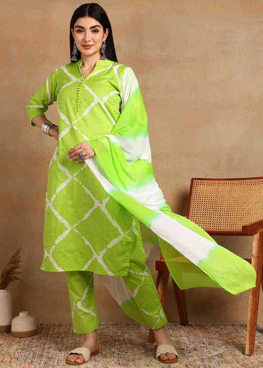 GREEN CHECKS STRAIGHT SUIT SET