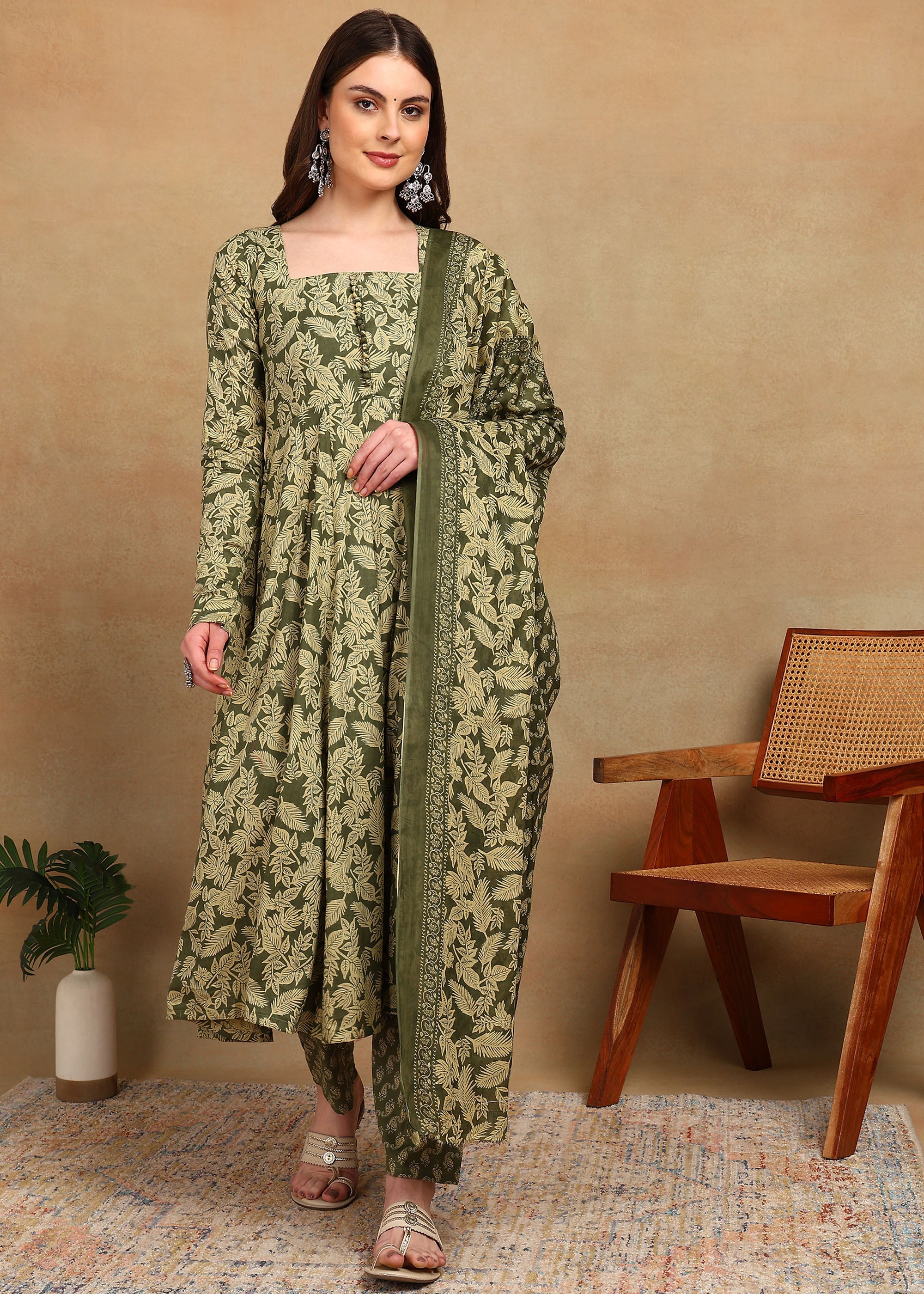 OLIVE HERITAGE ANARKALI SUIT SET
