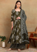 OLIVE KURTA ANARKALI SUIT SET