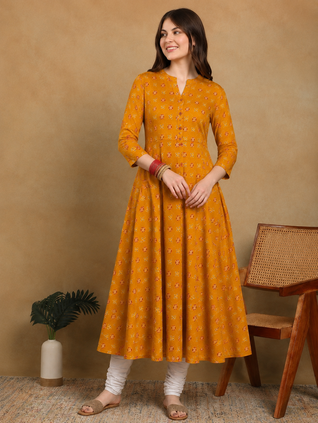 MUSTARD FLORAL KURTA (1PC)