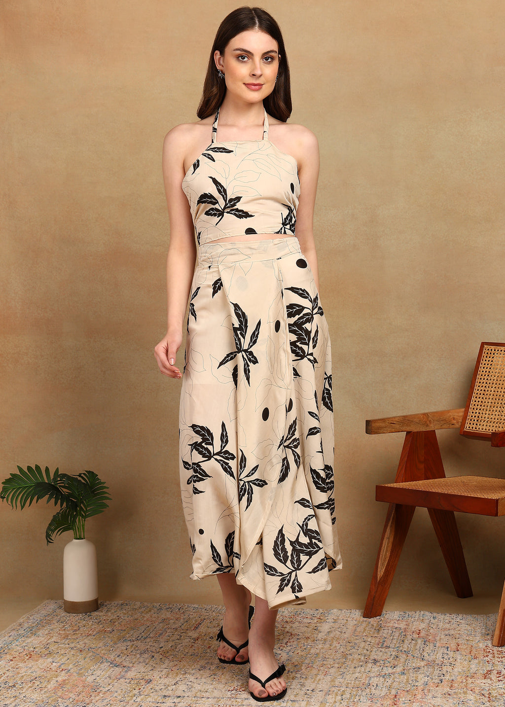 LEAFY BLACK MODAL CO-ORD SET
