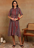 RED BLUE STRIPES COLLAR DRESS