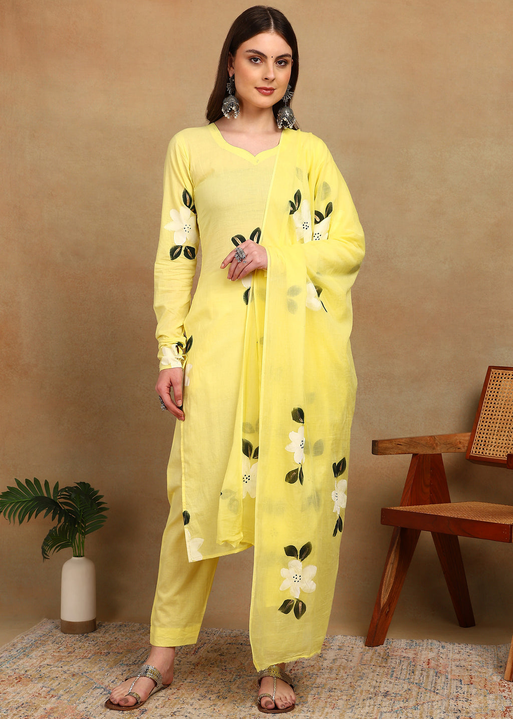 YELLOW FLORAL HANDPAINTED SUIT SET