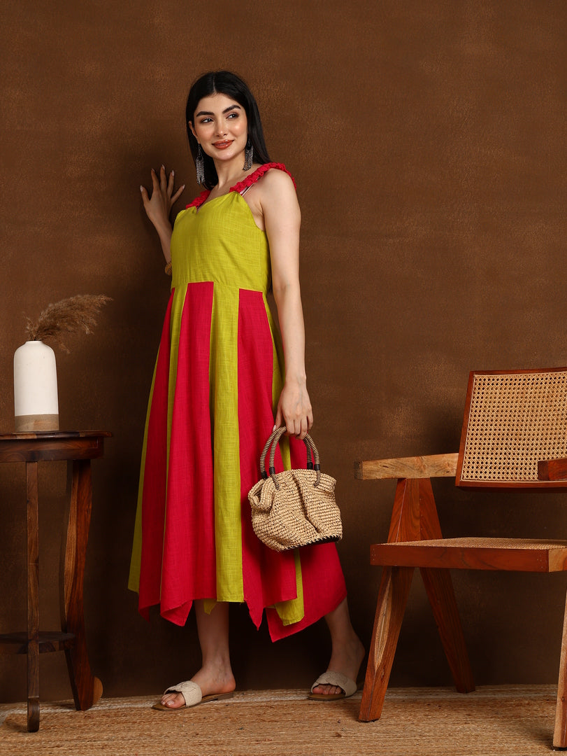 PINK LIME SLUB ONE PEICE DRESS