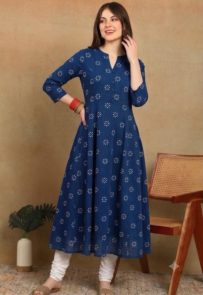 NAVY FLORAL KURTA(1PC)