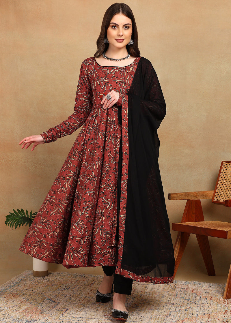 RED BLACK SIGNATURE ANARKALI SUIT SET