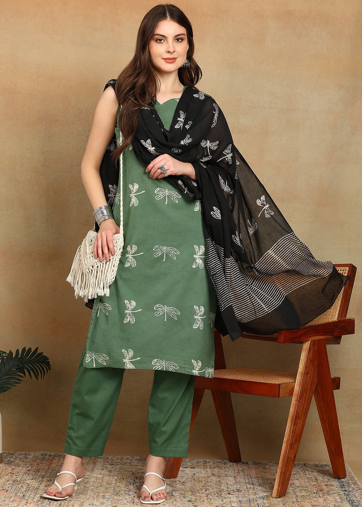 DABU GREEN HANDPRINTED SUIT SET
