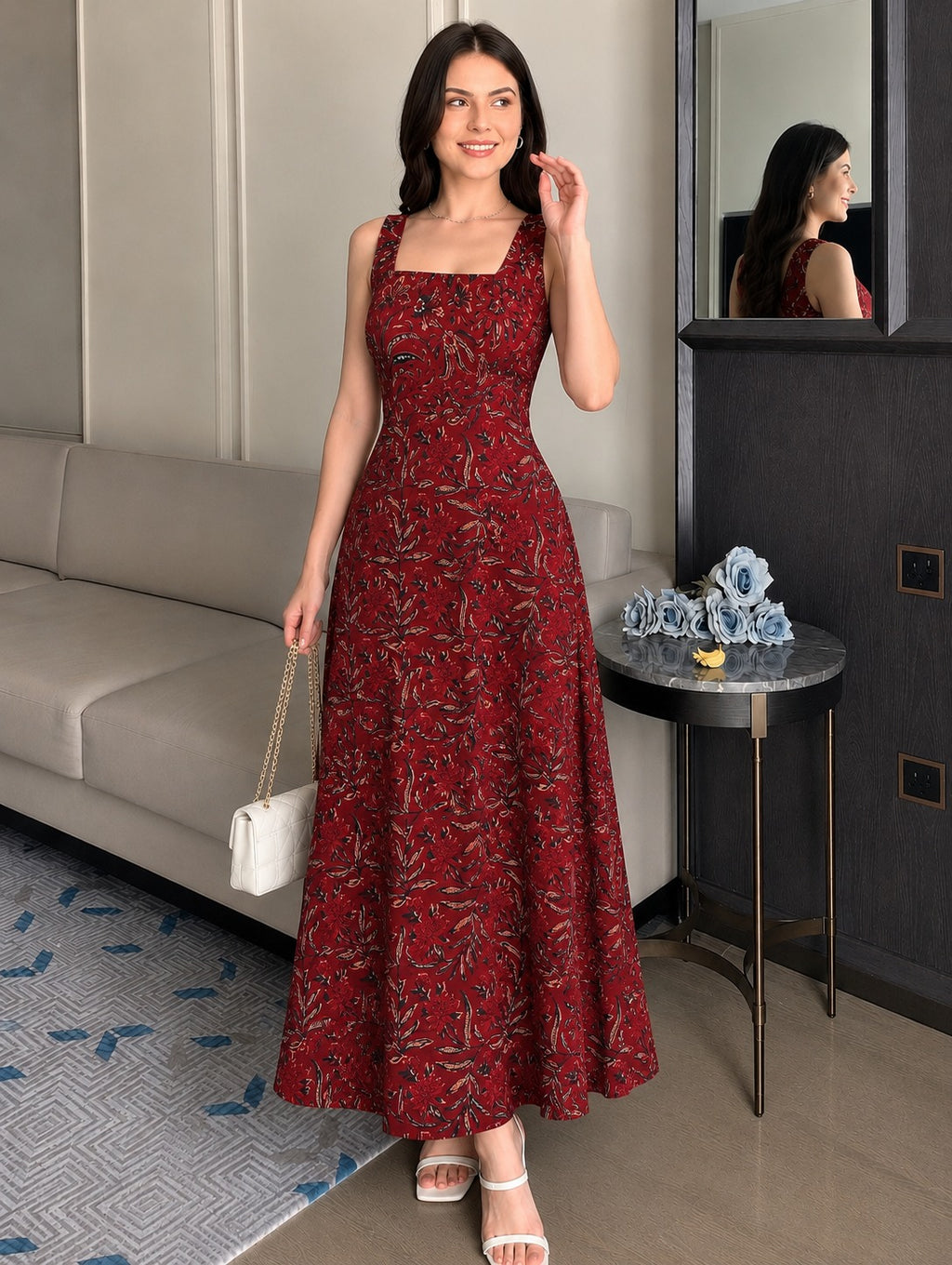 RED SIGNATURE STRAP DRESS