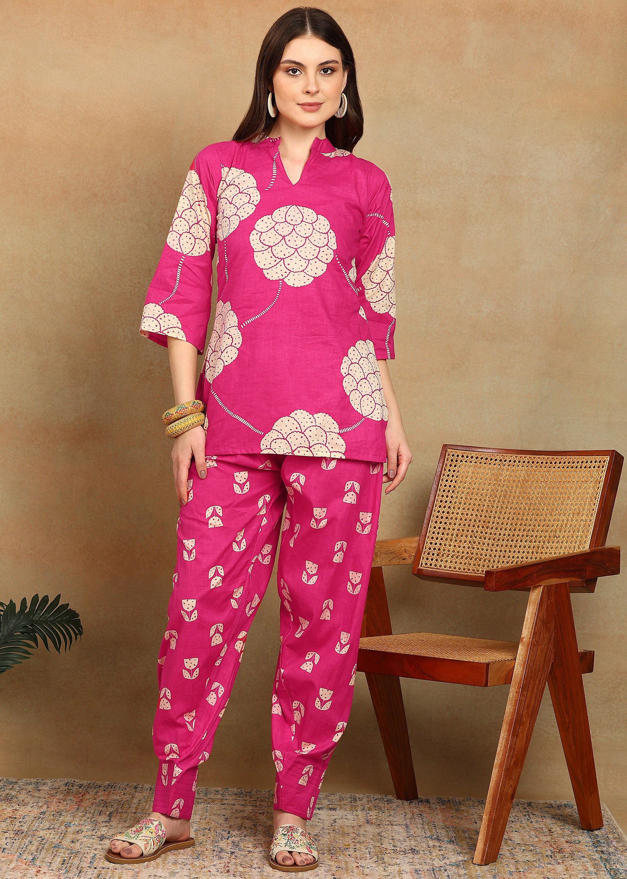 PINK FLORAL KURTA SET