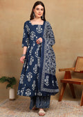INDIGO FLORAL ANARKALI SUIT SET