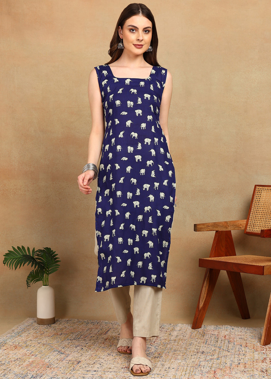 BLUE ELEPHANT LONG KURTI WITH SIDE SLITS