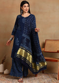 INDIGO PRINTED STRAIGHT SUIT