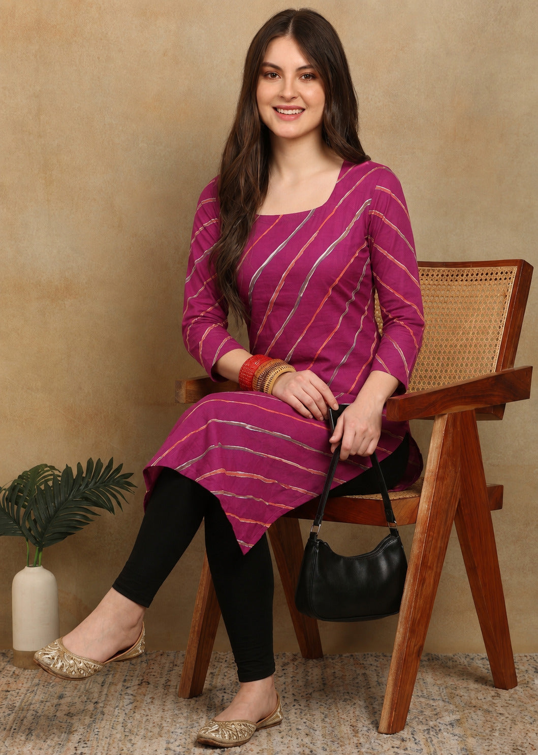PINK LAHERIA LONG KURTI