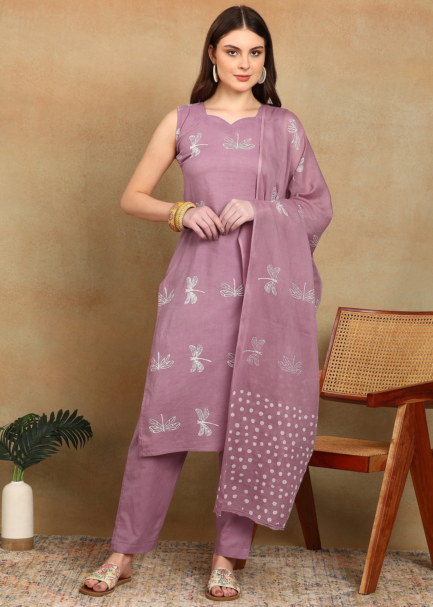 DABU PINK HANDPRINTED SUIT SET