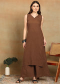 BROWN SLUB KURTA PLAZZO
