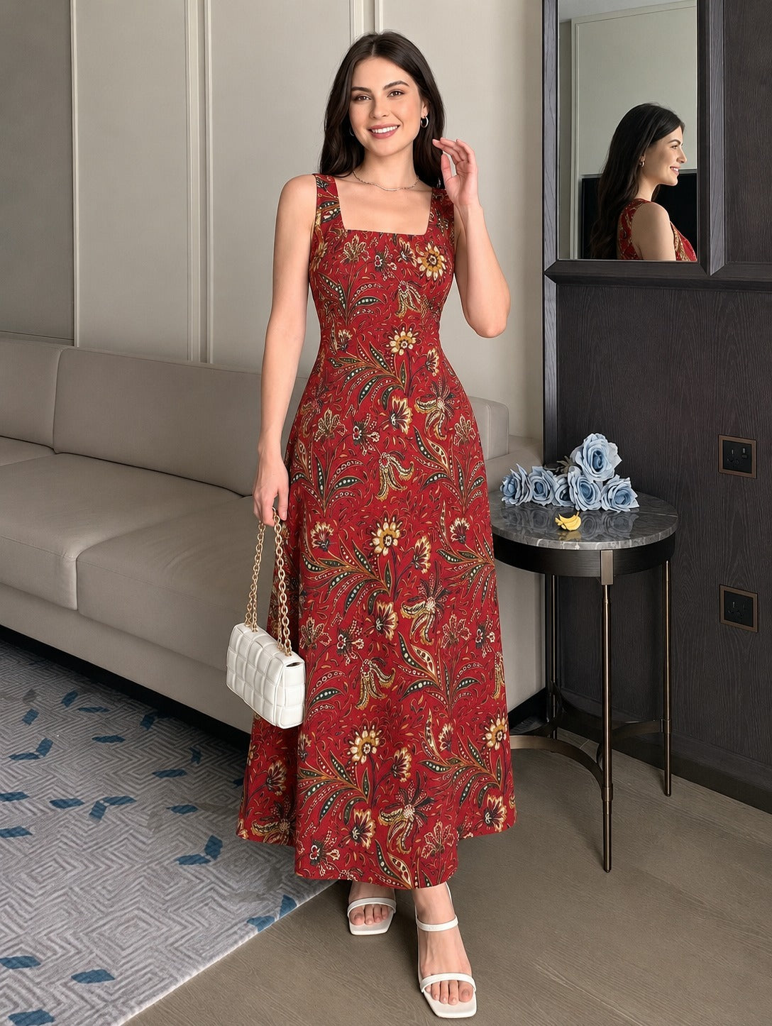 RED STRAP CORSET BACK DRESS