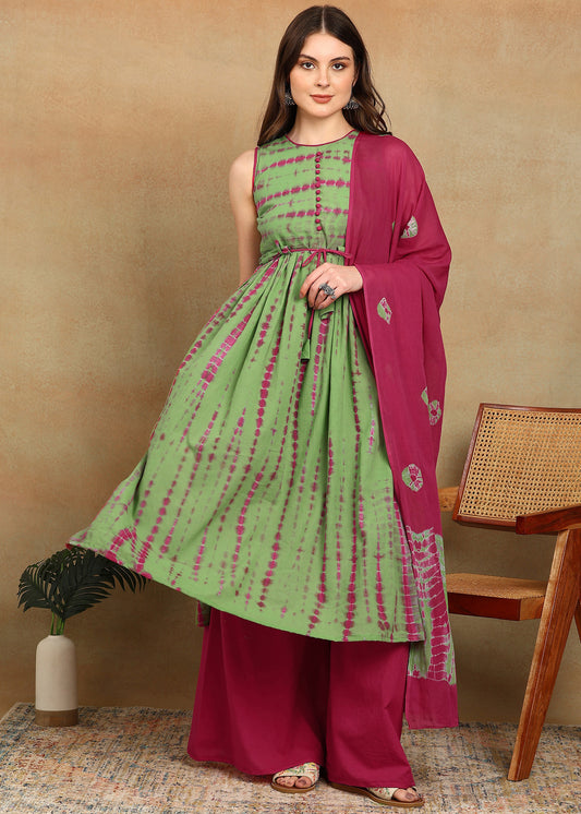 GREEN PINK SHIBORI SUIT SET