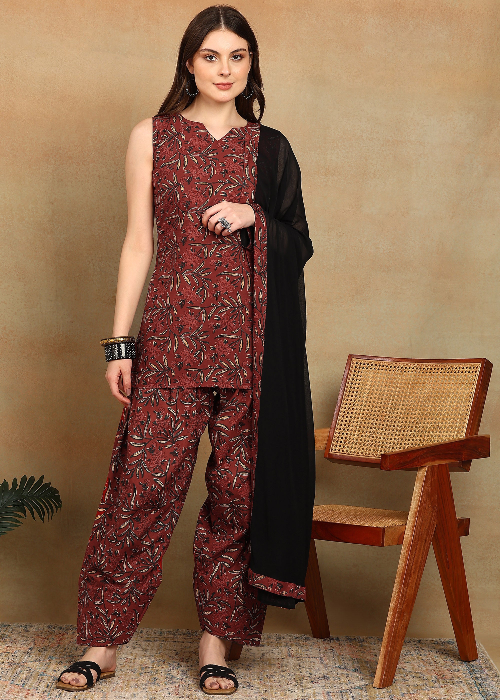 RED BLACK FARSI SALWAR SUIT SET