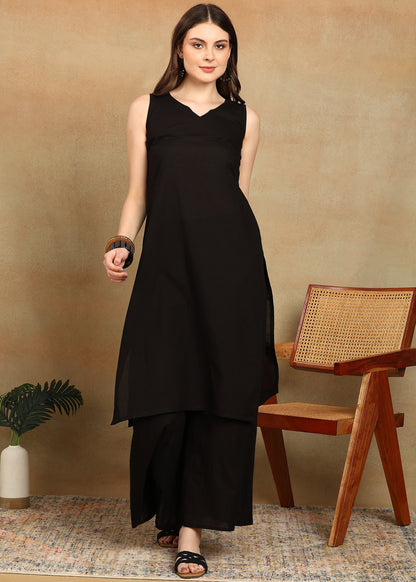 BLACK SLUB KURTA SET