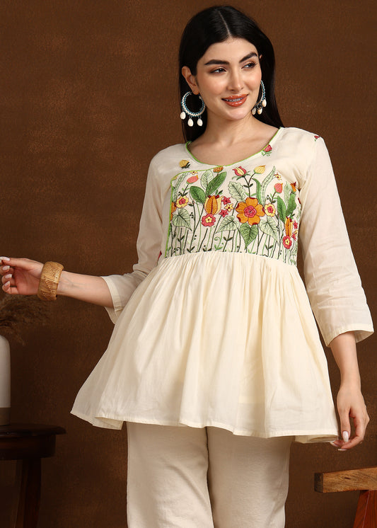 GREEN EMBROIDERY SHORT KURTI