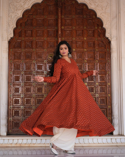 RUST KURTA PLAZZO SET - Adyasaa The Label