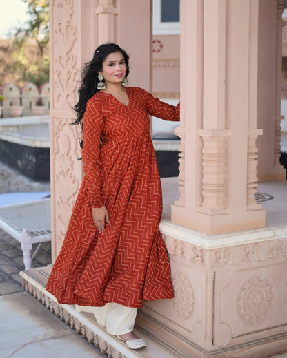 RUST KURTA PLAZZO SET - Adyasaa The Label