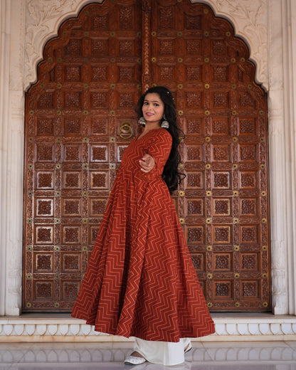 RUST KURTA PLAZZO SET - Adyasaa The Label