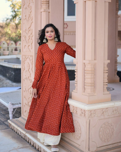 RUST KURTA PLAZZO SET - Adyasaa The Label